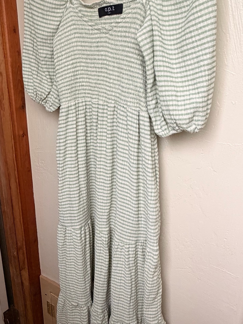 o.p.t Sage Green Striped Puff-Sleeve Maxi Dress